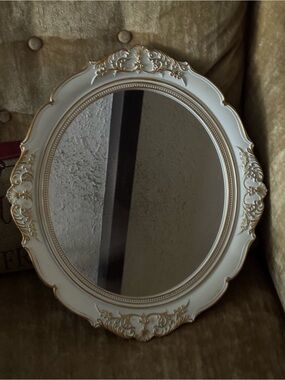 Vintage White and Gold Ornate Oval Wall Mirror